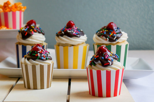 50 Large Red Vertical Stripes Bake-In-Cups (standard size)