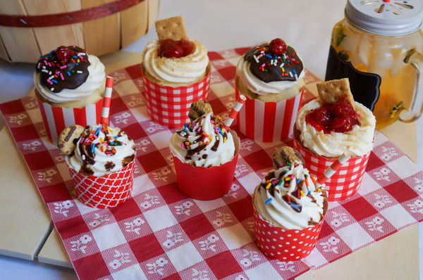 50 Large Red Vertical Stripes Bake-In-Cups (standard size)