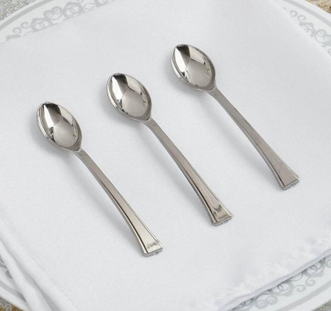 50 Mini Silver 4” Spoons (disposable)