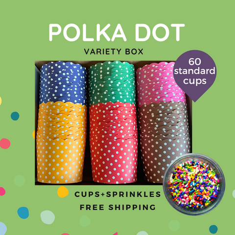 "Polka Dot Party" Variety Pack- Shipping Included- 60 Standard Cups + Sprinkles