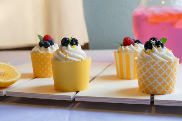 50 Large Lemon Yellow Polka Dots Bake-In-Cups (standard size)