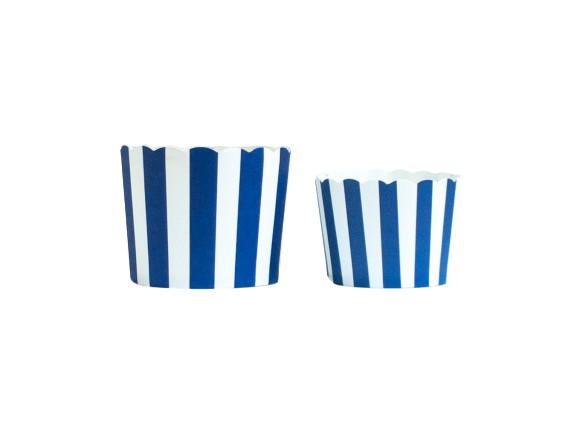 Case of Navy Blue Vertical Stripes Bake-In-Cups-  1200 Large/1440 Small