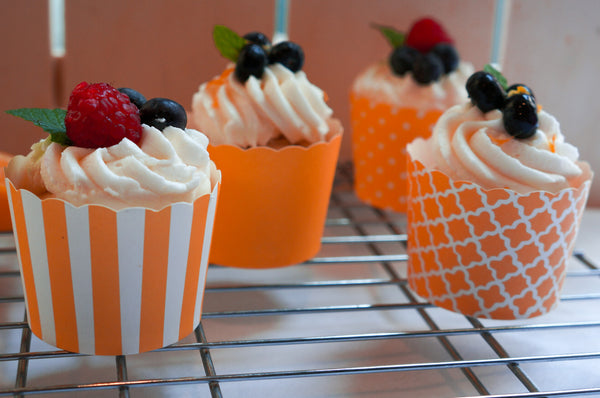 Case of Orange Vertical Stripes Bake-In-Cups-  1200 Large/1440 Small