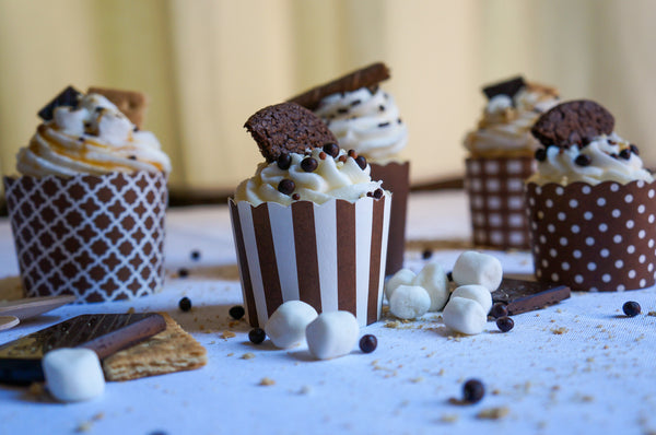 60 Small Chocolate Brown Quadrafoil Bake-In-Cups (mini)