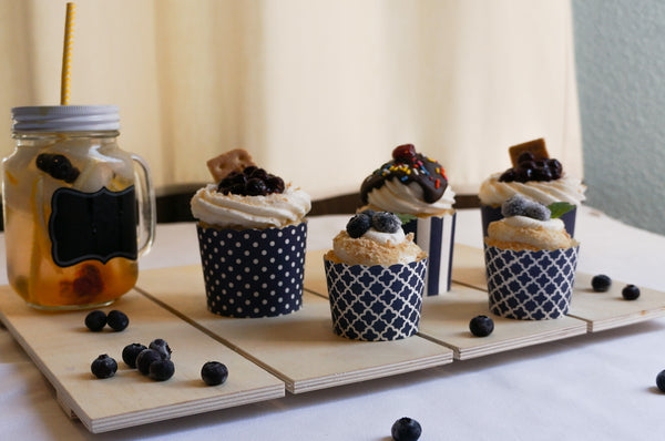 Case of Navy Blue Polka Dots Bake-In-Cups-  1200 Large/1440 Small