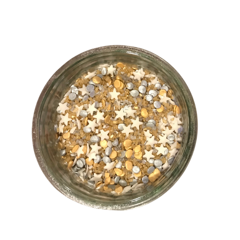Sparkle Gold and Silver Sugar with White Stars (3 oz)