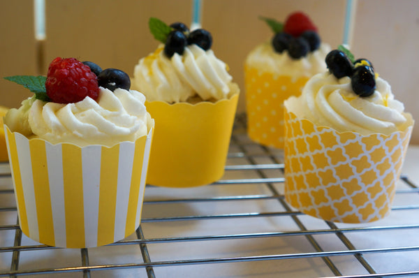 Case of Lemon Yellow Vertical Stripes Bake-In-Cups-  1200 Large/1440 Small