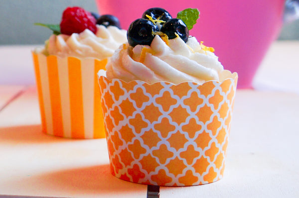 60 Small Orange Quadrafoil Bake-In-Cups (mini)