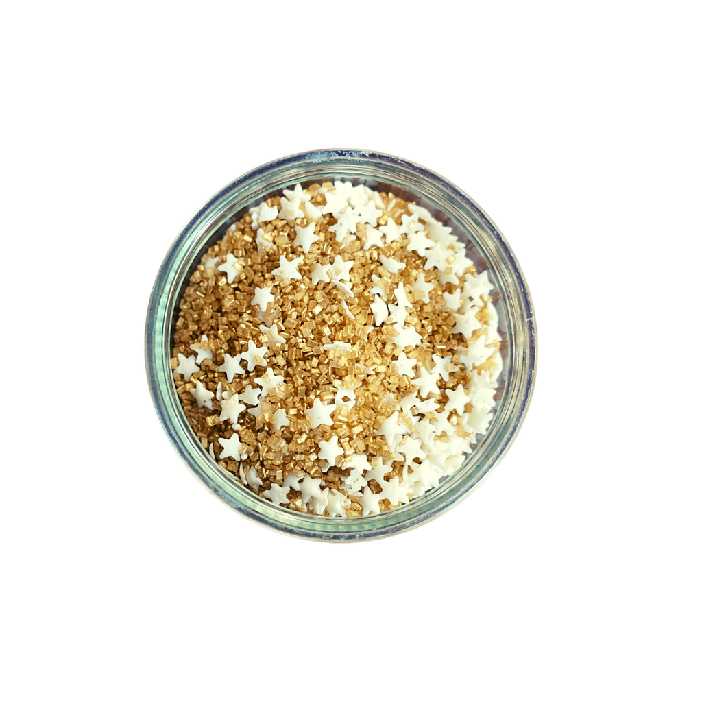 Gold Sugar Sprinkles with White Stars (3 oz)