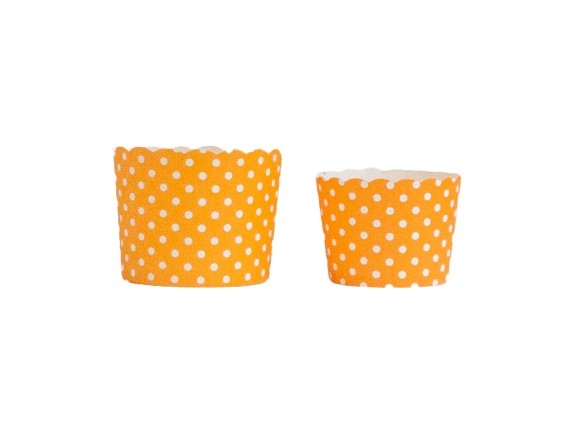 Case of Orange Polka Dots Bake-In-Cups-  1200 Large/1440 Small