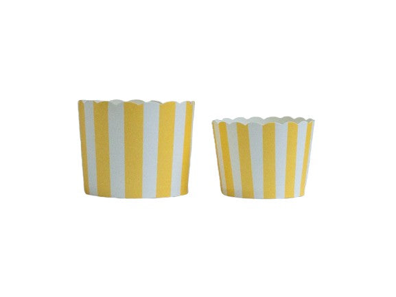 50 Large Lemon Yellow Vertical Stripes Bake-In-Cups (standard size)